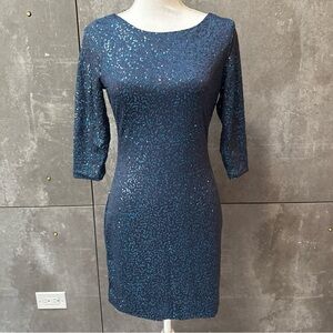 As U Wish Sequin Bodycon Mini Dress Navy Blue Size Small Holiday Party NYE